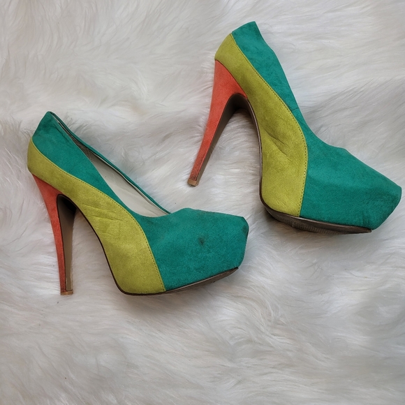 Qupid Green Orange Lime Green Six inch Heels - Picture 8 of 10
